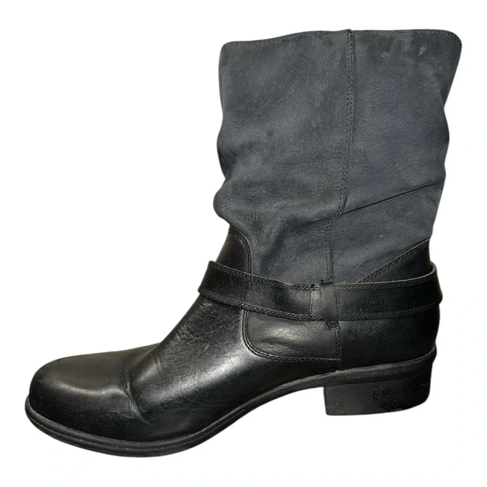 BOGS Cassie Black Leather Low Slouchy Buckle Slip On Ankle Riding Boots Size 11 - Picture 5 of 13